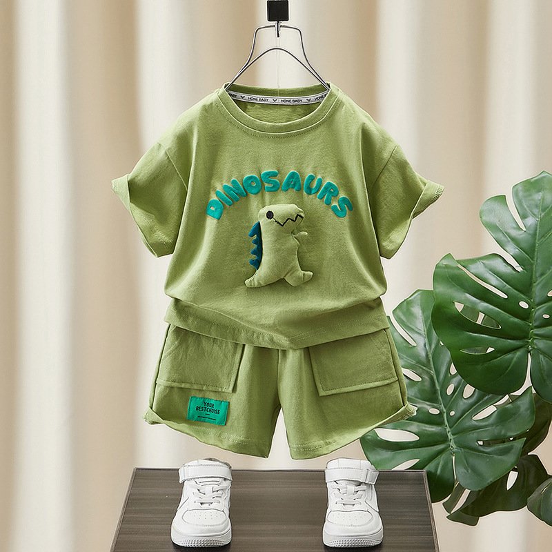 Children Outwear Suit T-shirt Casual Shorts Cartoon Kids short-sleeved Teenagers Boys cotton hoodie Clothing whit dinosaur Sets