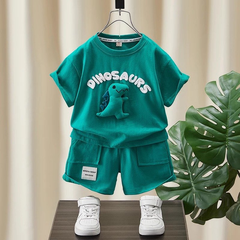 Children Outwear Suit T-shirt Casual Shorts Cartoon Kids short-sleeved Teenagers Boys cotton hoodie Clothing whit dinosaur Sets