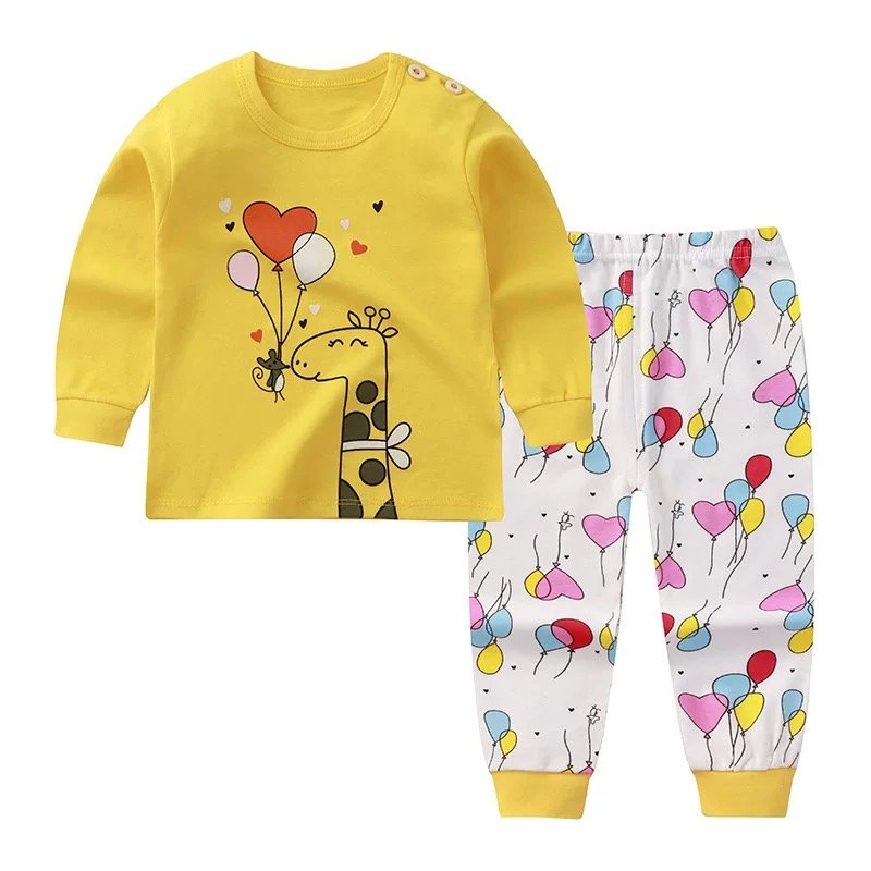 Autumn Winter 100% Cotton Long Sleeve And Long Pants Leisure Wear Kids Girls Boys Clothing Set Pajamas