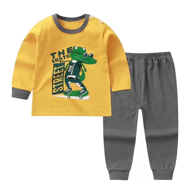 Autumn Winter 100% Cotton Long Sleeve And Long Pants Leisure Wear Kids Girls Boys Clothing Set Pajamas