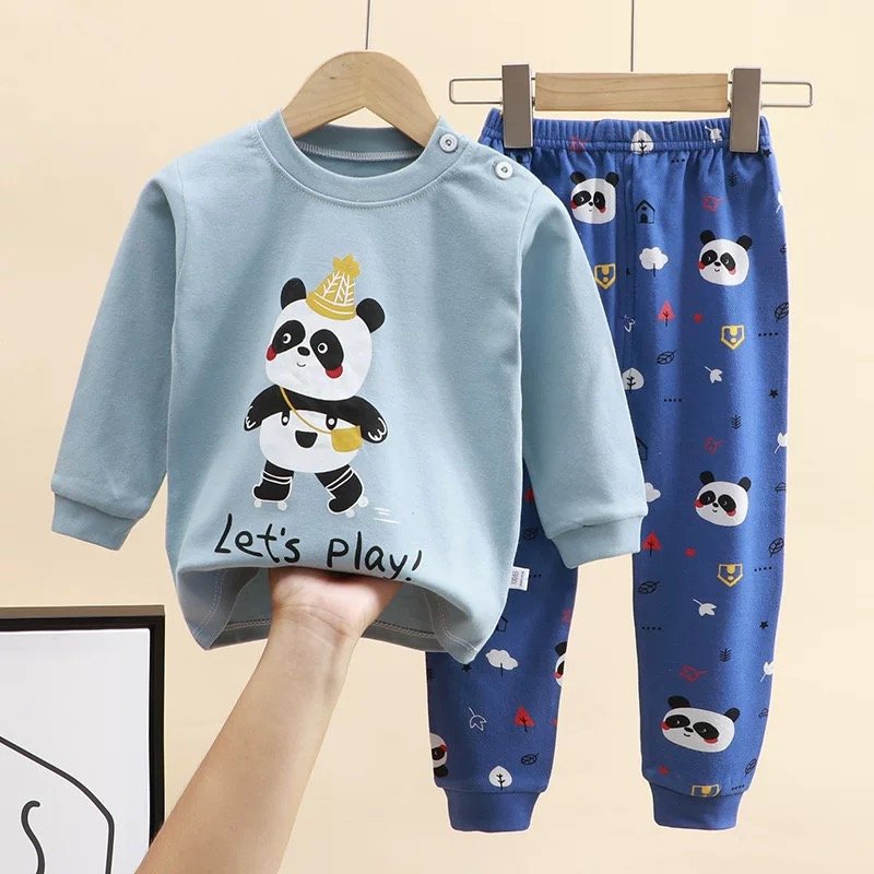 Autumn Winter 100% Cotton Long Sleeve And Long Pants Leisure Wear Kids Girls Boys Clothing Set Pajamas