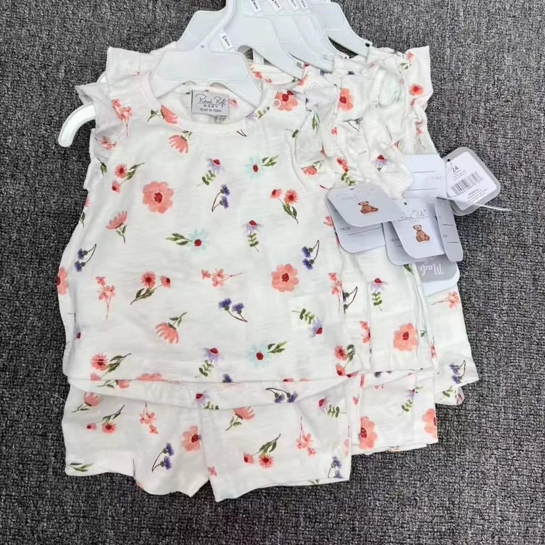 2024 new baby waffle split suit children's short sleeved shorts summer home clothes baby boy and girl air conditioning clothes