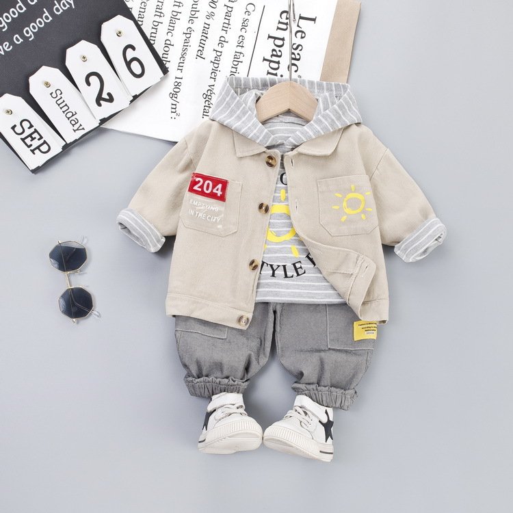Wholesale Autumn Spring Baby Boys Long Sleeve Clothing Set Hooded Jackets+Jeans+Shirts Clothes 3PCS Outfit