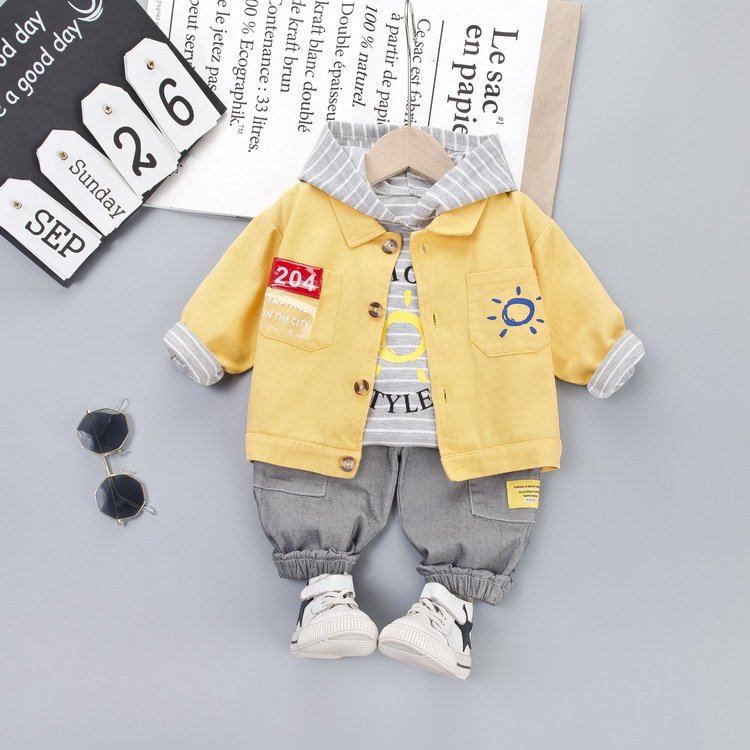Wholesale Autumn Spring Baby Boys Long Sleeve Clothing Set Hooded Jackets+Jeans+Shirts Clothes 3PCS Outfit