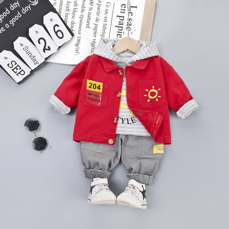 Wholesale Autumn Spring Baby Boys Long Sleeve Clothing Set Hooded Jackets+Jeans+Shirts Clothes 3PCS Outfit