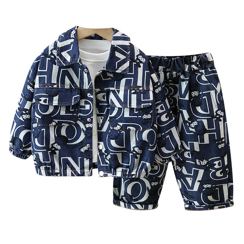 Boys clothing set denim suit autumn casual sports letter printed kids children three-piece set