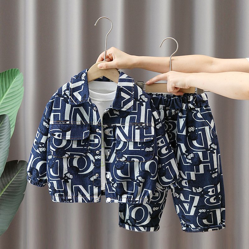 Boys clothing set denim suit autumn casual sports letter printed kids children three-piece set