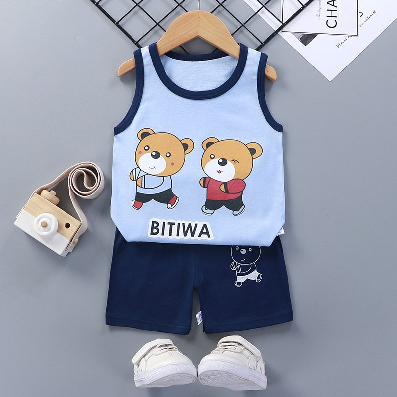 New arrival high quality kids clothing wholesales kids boy summer clothing set cotton Sleeveless sportswear