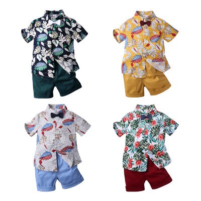 2020 summer fashion stylish toddler children short sleeve printed shirt multi-color two pieces set baby boys clothes
