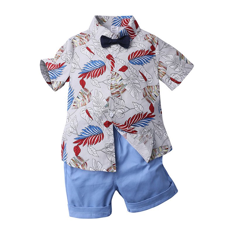 2020 summer fashion stylish toddler children short sleeve printed shirt multi-color two pieces set baby boys clothes