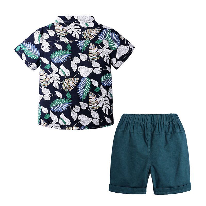 2020 summer fashion stylish toddler children short sleeve printed shirt multi-color two pieces set baby boys clothes