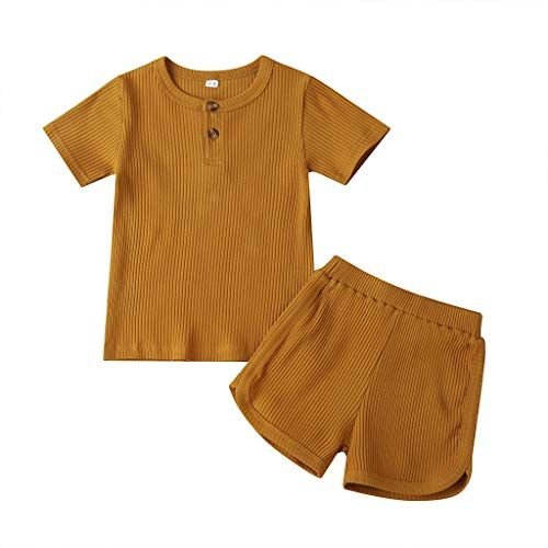 baby boys girls summer pajama sets infant ribbed knitted cotton short sleeve Tshirt and short set 100% Cotton Knitted PJ Set