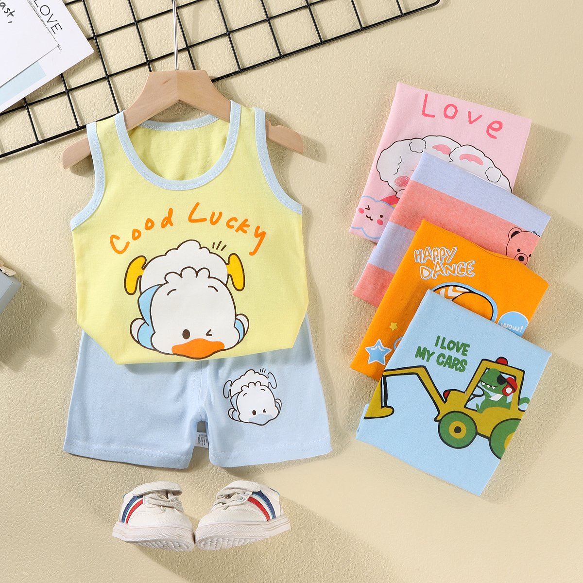 2 pcs baby boys summer clothing cute cartoon printing sleeveless tank tops shorts infant boy clothing sets