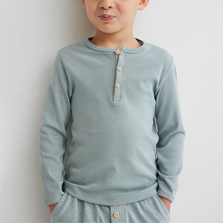 100% Cotton Baby Henley Tops Pants Two Pieces Kids Simple kids long sleeve t shirt kids