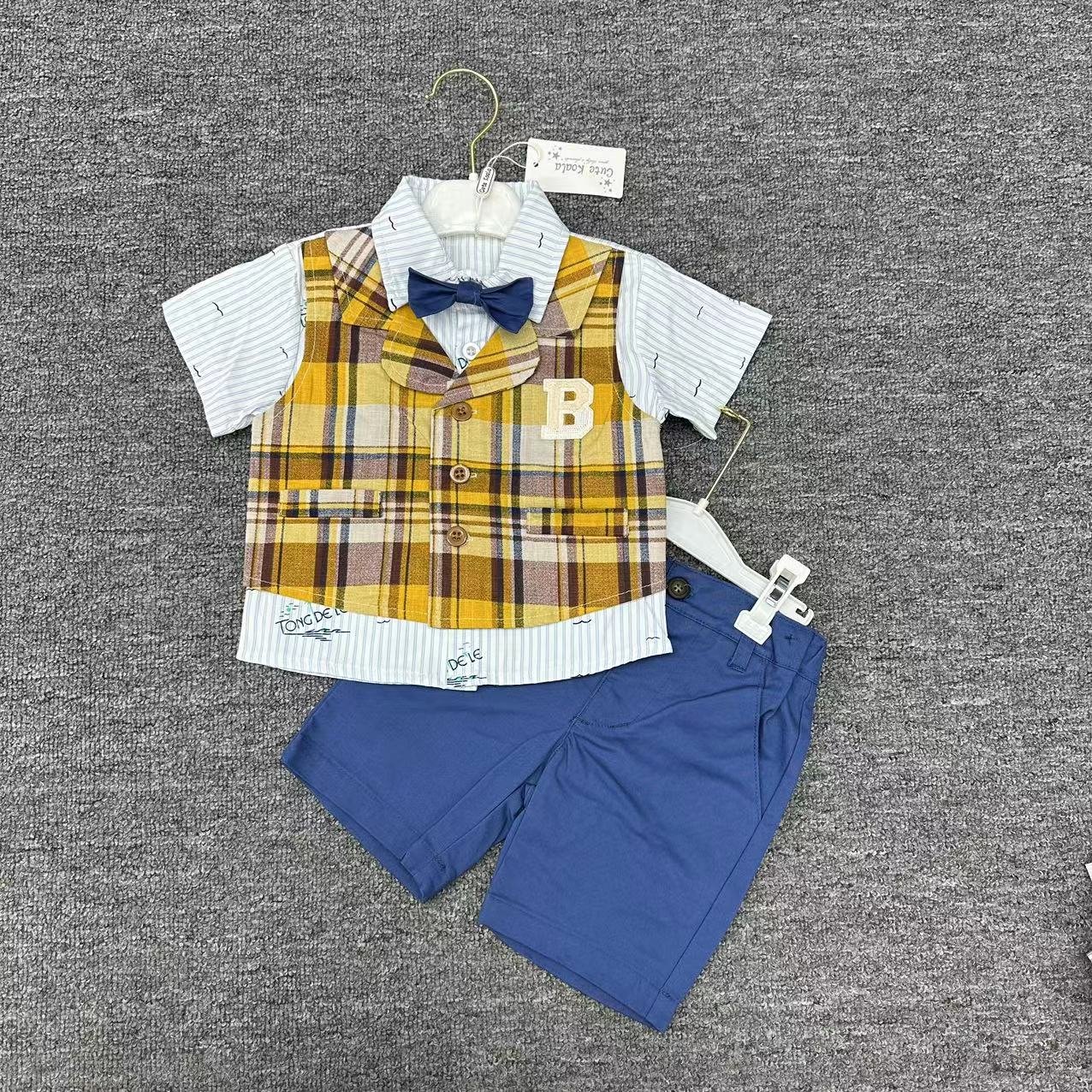 Handsome Infant Toddler Boy 6M-3T Two pieces Shirts and Shorts Set Pure Cotton Summer Short Sleeve 2 in 1 Clothes Set