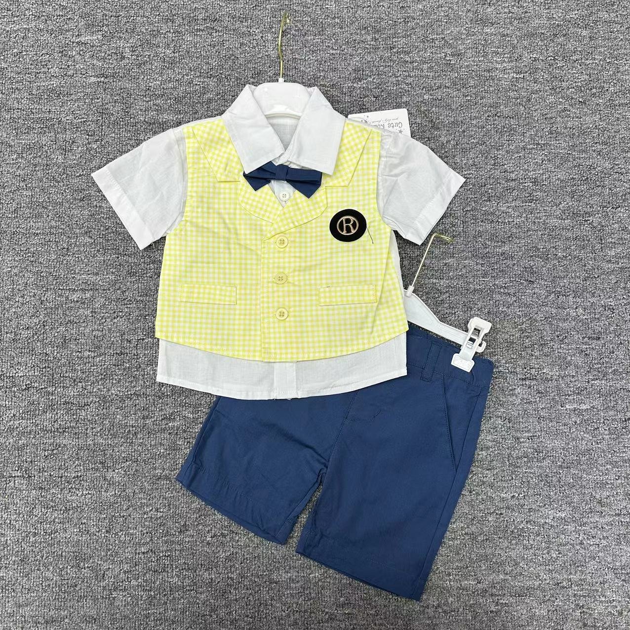 Handsome Infant Toddler Boy 6M-3T Two pieces Shirts and Shorts Set Pure Cotton Summer Short Sleeve 2 in 1 Clothes Set