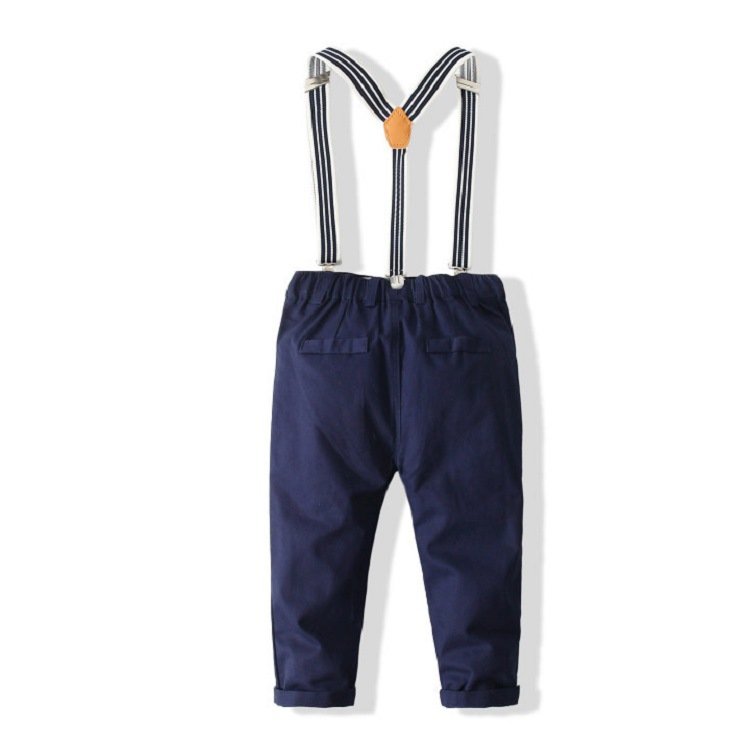 Wholesale Summer New Baby Gentleman Clothing Set Long Sleeve Plaid Shirt Suspender Jeans Boy Clothing Sets
