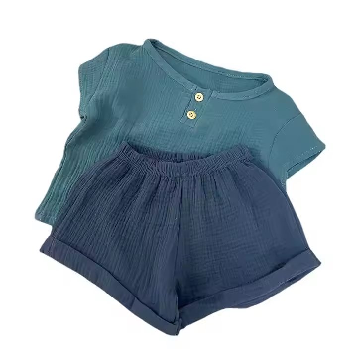 summer baby boy outfits 100% cotton light breathable suit infant solid color smocked kids clothes sets