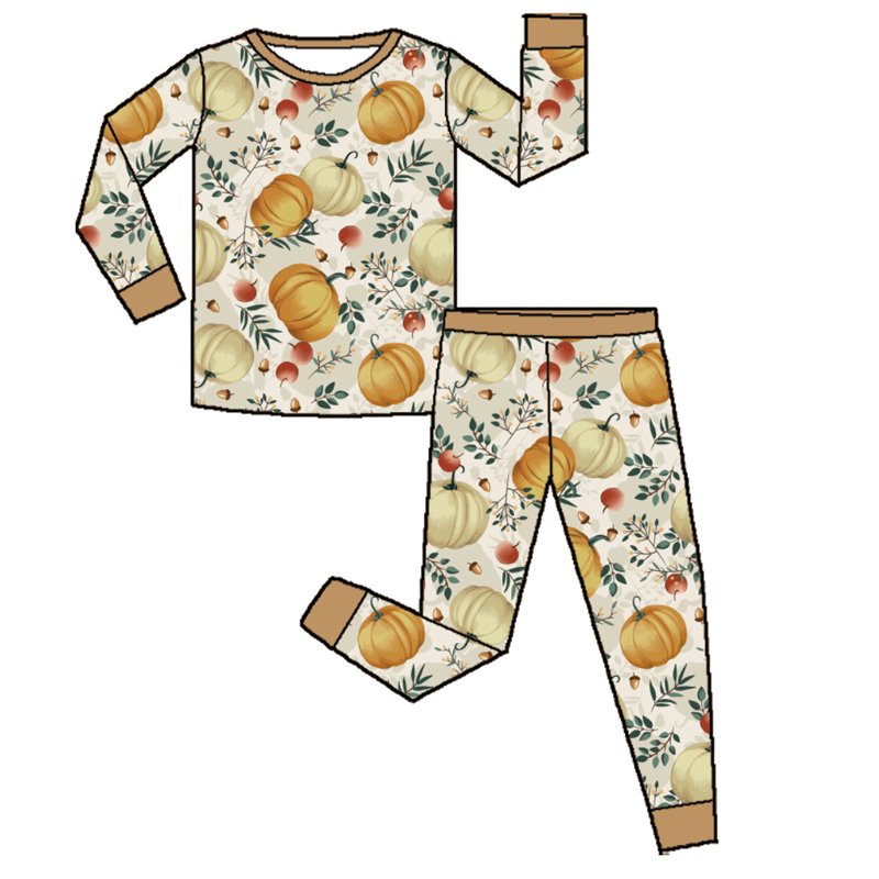 Qingli Latest OEM Bamboo Baby pajamas Long Sleeves O- Neck Kids Clothes Pumpkin Printing Little Baby Clothing sets