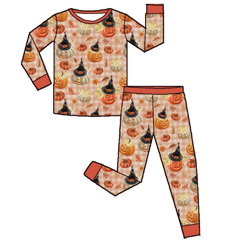 Qingli Latest OEM Bamboo Baby pajamas Long Sleeves O- Neck Kids Clothes Pumpkin Printing Little Baby Clothing sets