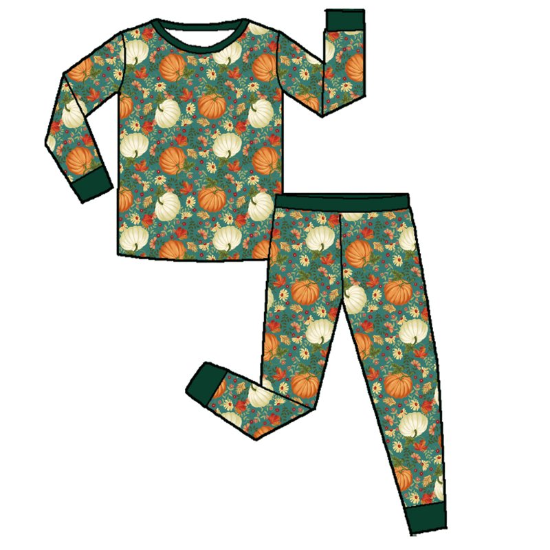 Qingli Latest OEM Bamboo Baby pajamas Long Sleeves O- Neck Kids Clothes Pumpkin Printing Little Baby Clothing sets