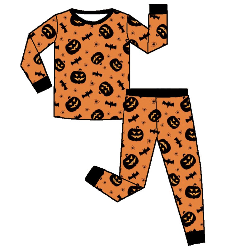 Qingli Latest OEM Bamboo Baby pajamas Long Sleeves O- Neck Kids Clothes Pumpkin Printing Little Baby Clothing sets
