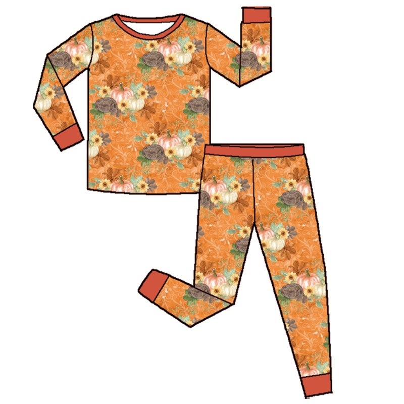 Qingli Latest OEM Bamboo Baby pajamas Long Sleeves O- Neck Kids Clothes Pumpkin Printing Little Baby Clothing sets