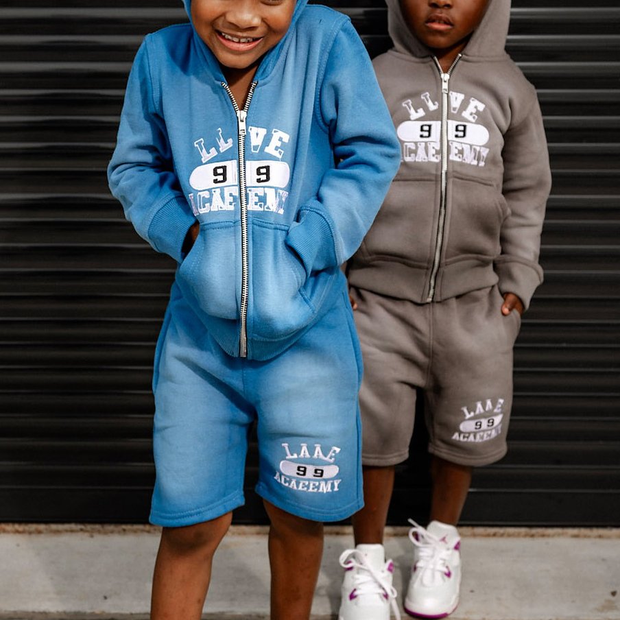 Wholesale Distressed Vintage Children Clothes Boy Clothing Sets Zipper Up Hoodie Shorts Set Kids Cotton Acid Washed Tracksuits