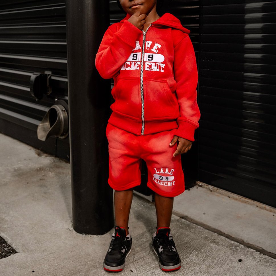 Wholesale Distressed Vintage Children Clothes Boy Clothing Sets Zipper Up Hoodie Shorts Set Kids Cotton Acid Washed Tracksuits