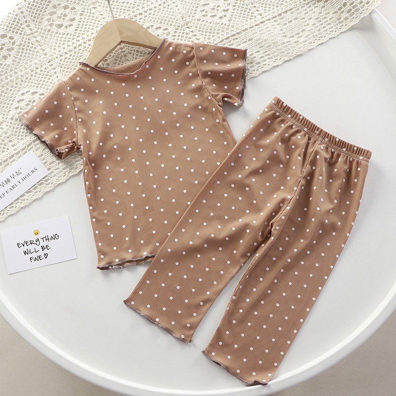 Summer Girls Wear Short Sleeve Thin Suit Baby Summer Two-piece Cotton Set Korean Version Air Conditioning Dot Clothing Sets