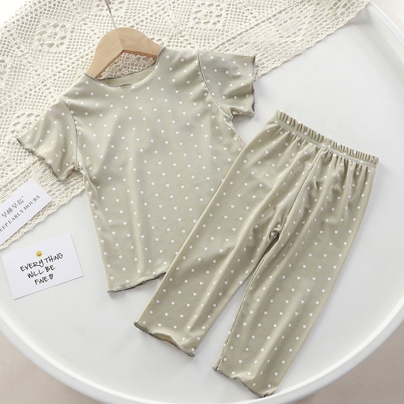 Summer Girls Wear Short Sleeve Thin Suit Baby Summer Two-piece Cotton Set Korean Version Air Conditioning Dot Clothing Sets