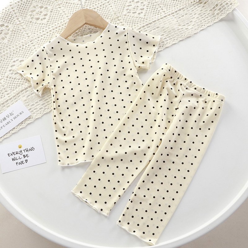 Summer Girls Wear Short Sleeve Thin Suit Baby Summer Two-piece Cotton Set Korean Version Air Conditioning Dot Clothing Sets