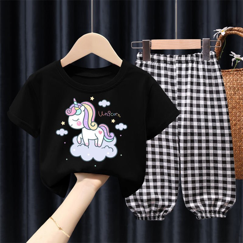 Cheap girl t-shirt suit with anti-mosquito pants boys and girls clothing sets sport suit for kids