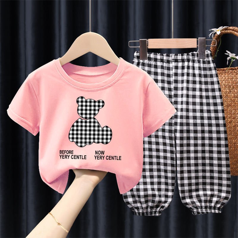 Cheap girl t-shirt suit with anti-mosquito pants boys and girls clothing sets sport suit for kids