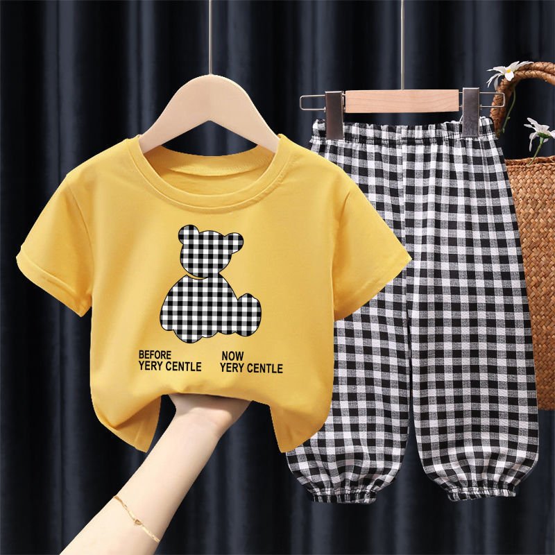 Cheap girl t-shirt suit with anti-mosquito pants boys and girls clothing sets sport suit for kids