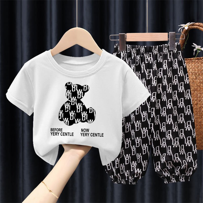 Cheap girl t-shirt suit with anti-mosquito pants boys and girls clothing sets sport suit for kids