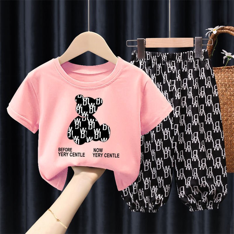 Cheap girl t-shirt suit with anti-mosquito pants boys and girls clothing sets sport suit for kids