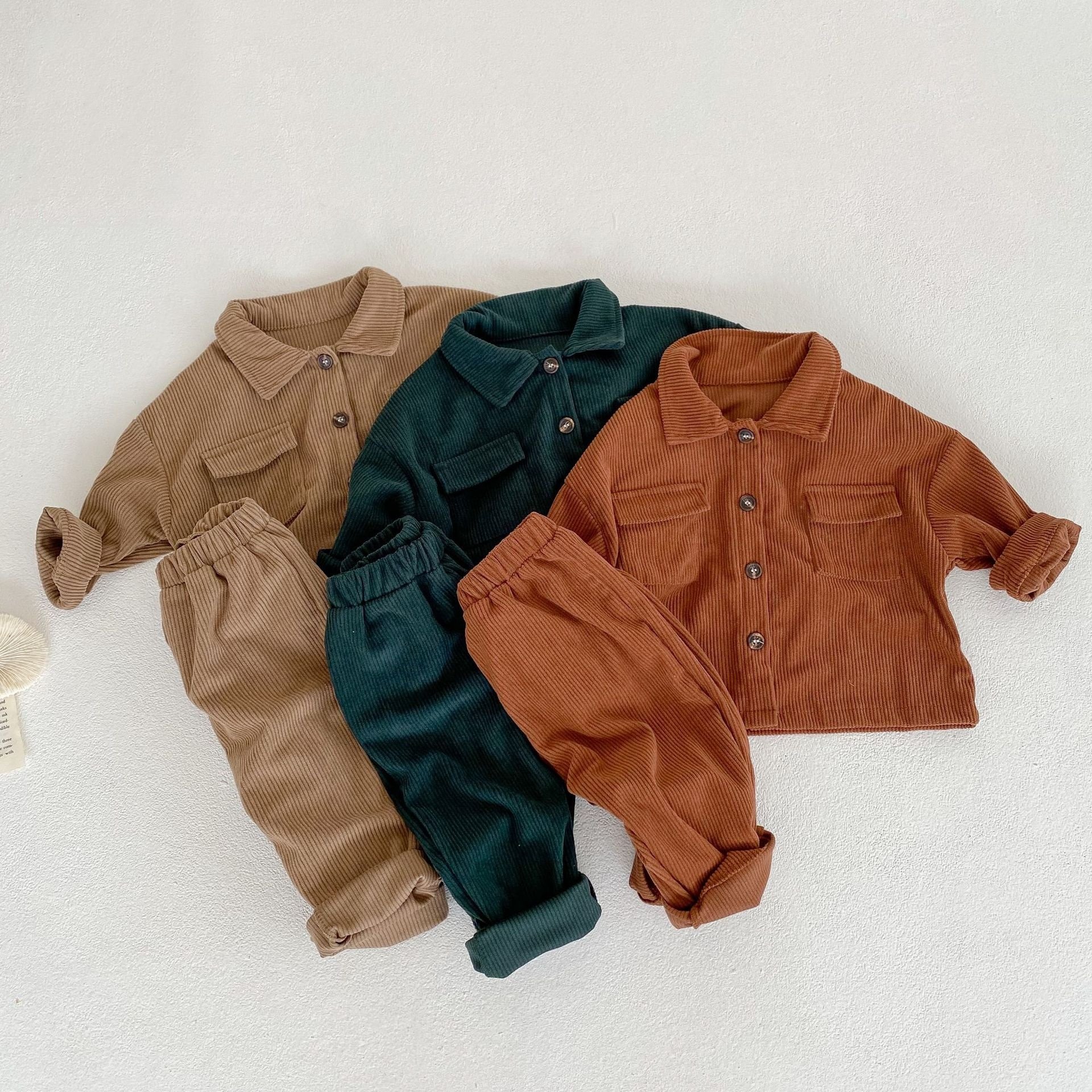 wholesale kids outfits autumn winter two pieces pants set Corduroy baby boys clothing sets