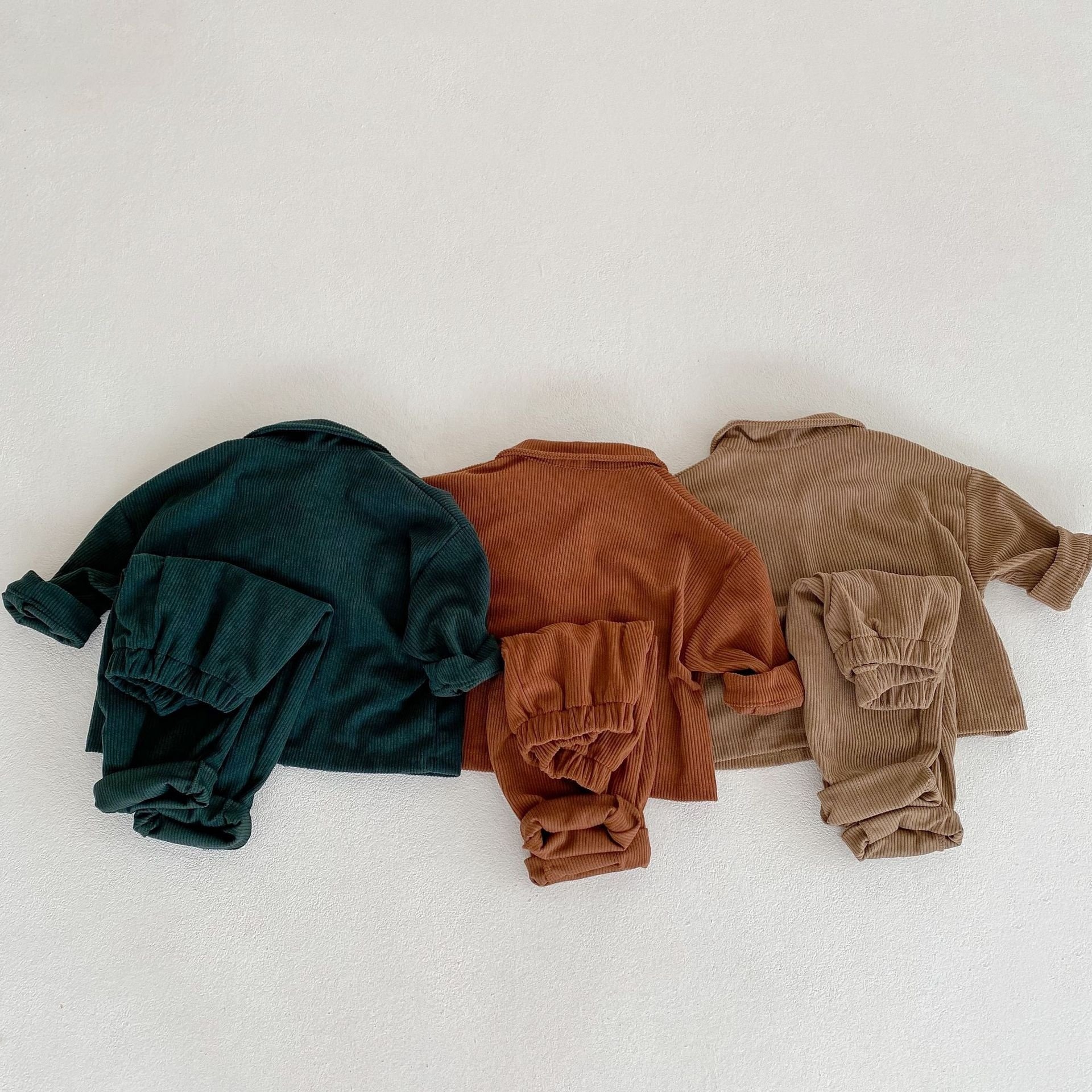 wholesale kids outfits autumn winter two pieces pants set Corduroy baby boys clothing sets