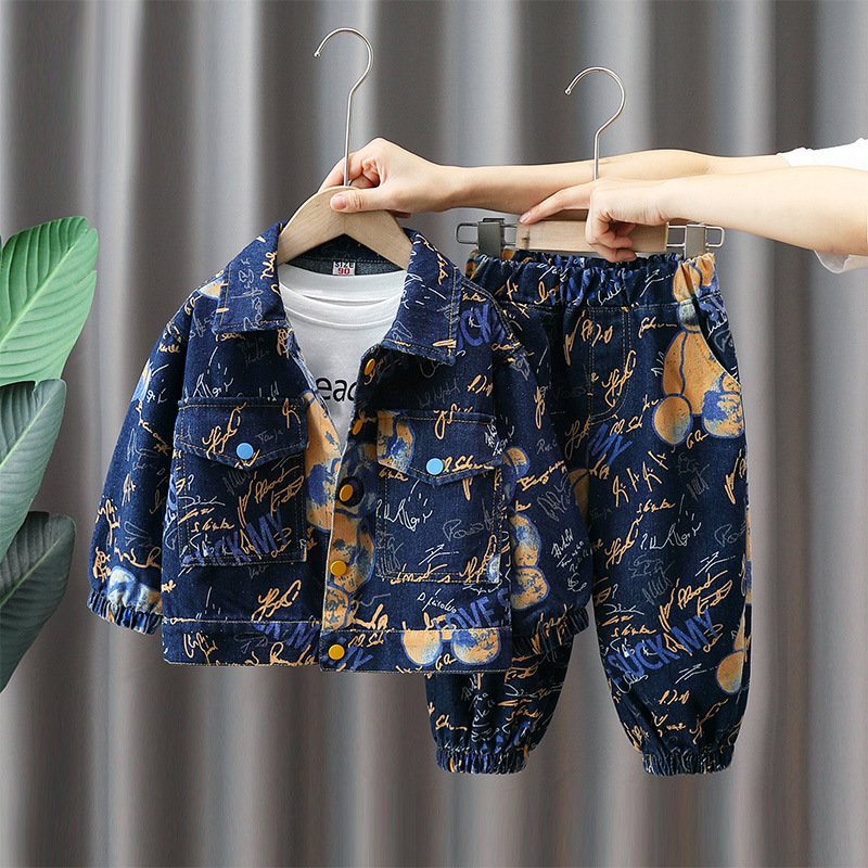 Boys suits spring and autumn new denim two-piece suits children autumn handsome street-style baby boy clothes