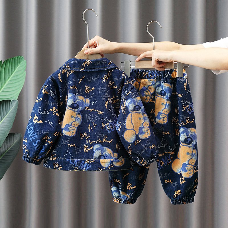 Boys suits spring and autumn new denim two-piece suits children autumn handsome street-style baby boy clothes
