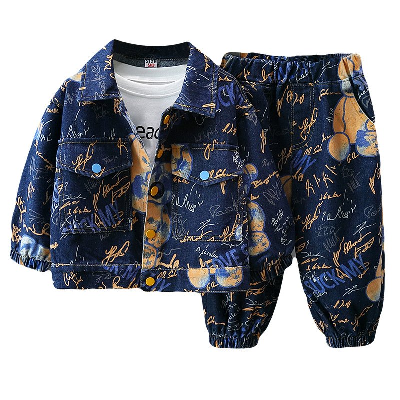 Boys suits spring and autumn new denim two-piece suits children autumn handsome street-style baby boy clothes