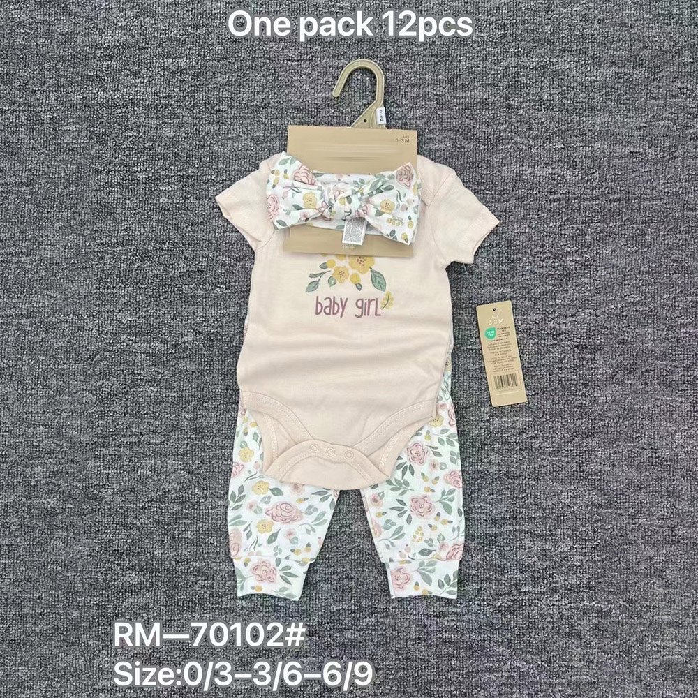 Boutique Hot Sale Summer Girl 3pcs Clothing Set Short Sleeve Solid Color Romper+Shorts And Hairband For New Born Baby