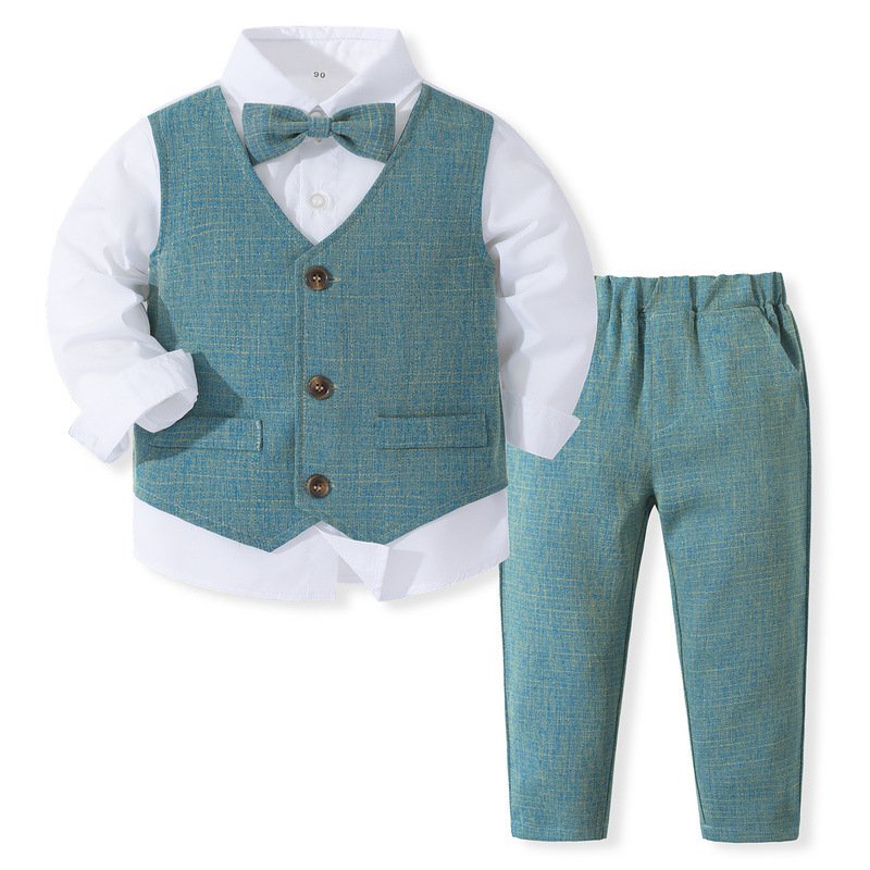 New Baby Boys Autumn Clothes 1 to 6 Years Gentleman Boy Children's Birthday Party Dress Long Sleeved Clothing 3Pcs Set