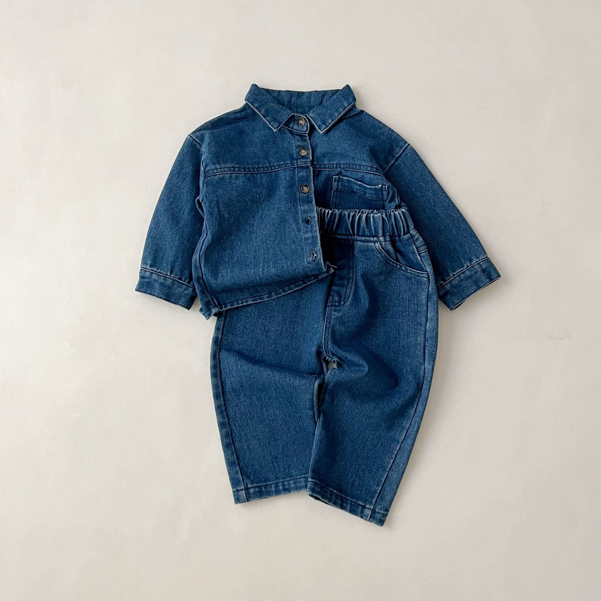 Autumn Kids New Denim Clothing Set Boys Girls Long-sleeved Shirt Jeans Trousers Two-piece Set Baby Denim Outfit