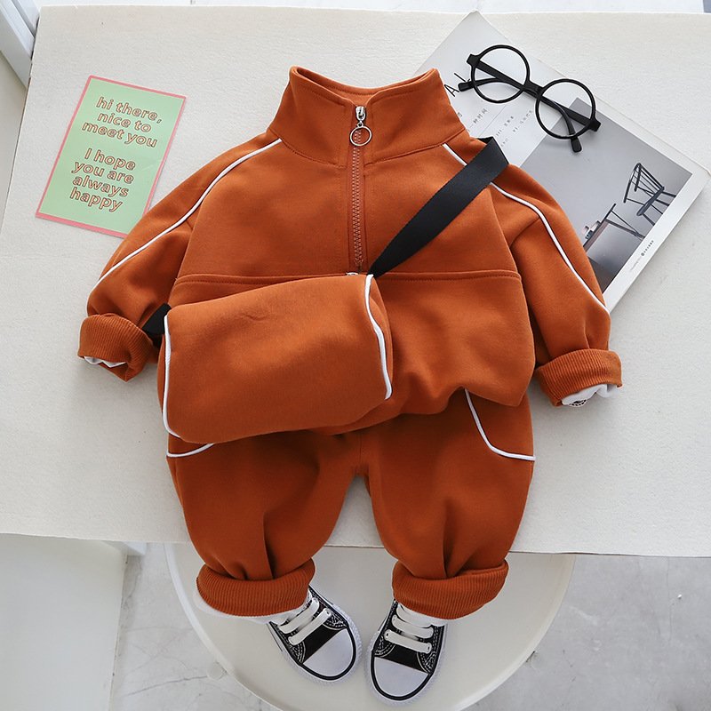2024 New Spring Autumn Children Boy Clothes Cotton Zipper Tops Pants Bag 3Pcs Infant Baby Casual Outfits Kids Tracksuits