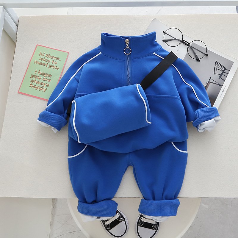 2024 New Spring Autumn Children Boy Clothes Cotton Zipper Tops Pants Bag 3Pcs Infant Baby Casual Outfits Kids Tracksuits