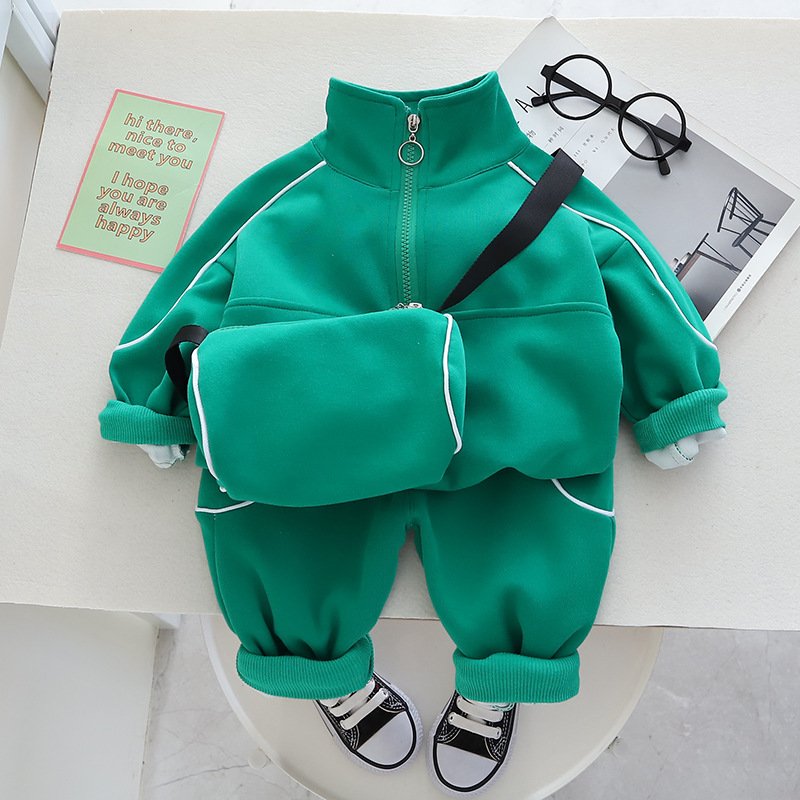 2024 New Spring Autumn Children Boy Clothes Cotton Zipper Tops Pants Bag 3Pcs Infant Baby Casual Outfits Kids Tracksuits