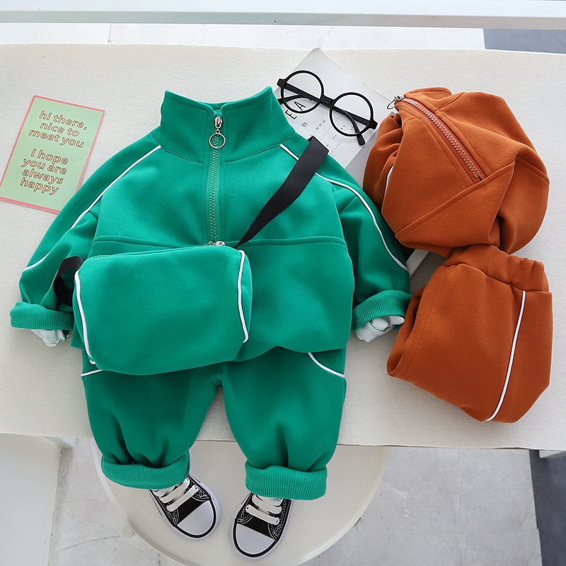 2024 New Spring Autumn Children Boy Clothes Cotton Zipper Tops Pants Bag 3Pcs Infant Baby Casual Outfits Kids Tracksuits