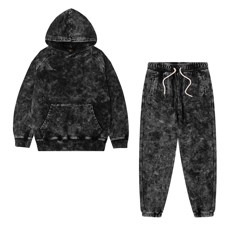 Wholesale Kid Clothing Sets 11~16 Years Old Two Piece Pure Color Washed Distressed Children's Hoodie Sets Boys Clothing Sets